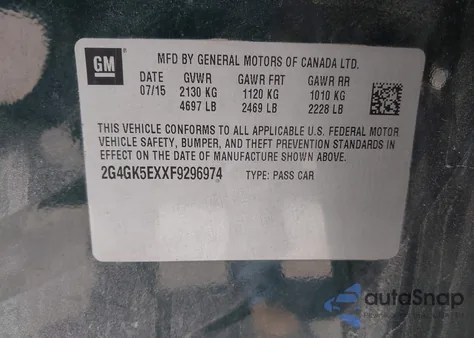 2015 Buick Regal Turbo z USA, uszkodzony, nr VIN 2G4GK5EXXF9296974